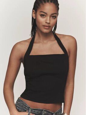 Black Maeve Structured Halter Top Size Medium from Anthropologie NWT